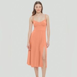 🆕 DEX Structured Bodice Coral Peach Pink Spaghetti Straps Knit Midi Dress